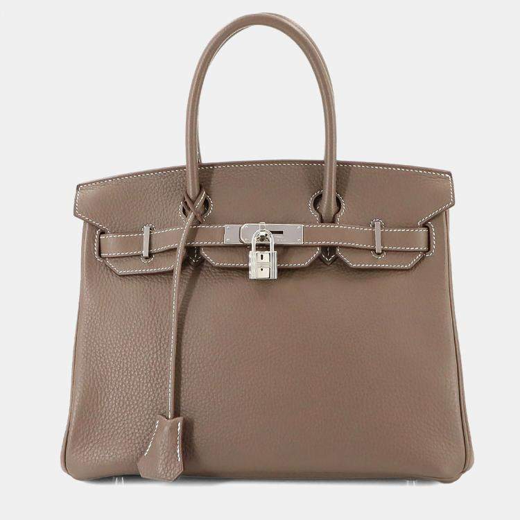 Pre Owned Hermes Taurillon Clemence Etoupe Leather Birkin Handbag 30