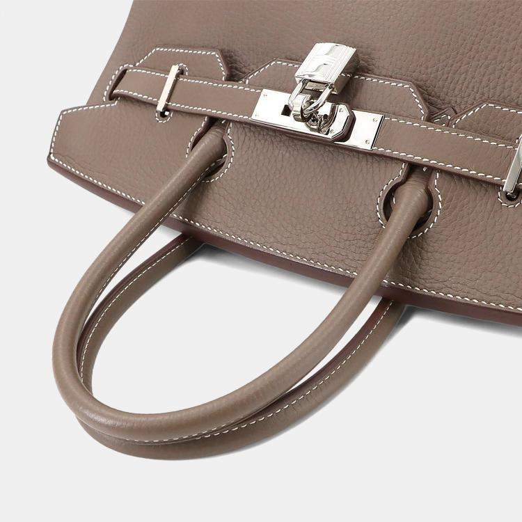Pre Owned Hermes Taurillon Clemence Etoupe Leather Birkin Handbag 30