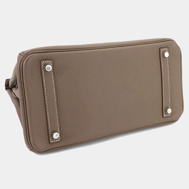 Pre Owned Hermes Taurillon Clemence Etoupe Leather Birkin Handbag 30