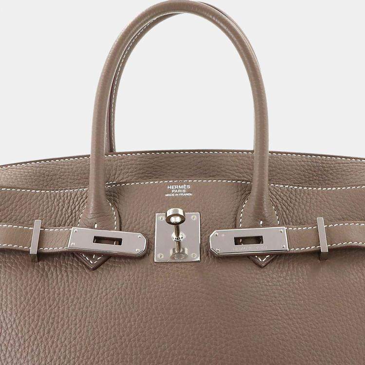 Pre Owned Hermes Taurillon Clemence Etoupe Leather Birkin Handbag 30