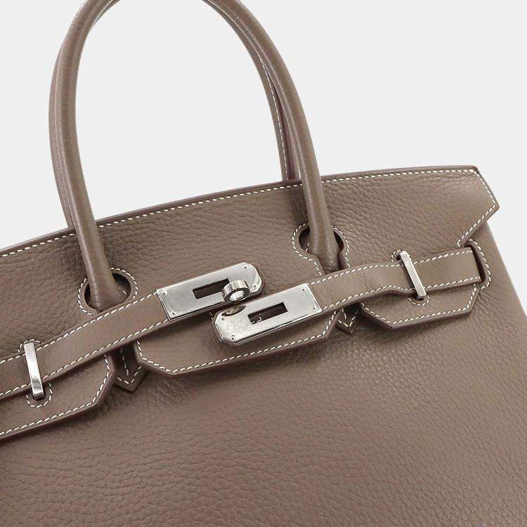 Pre Owned Hermes Taurillon Clemence Etoupe Leather Birkin Handbag 30