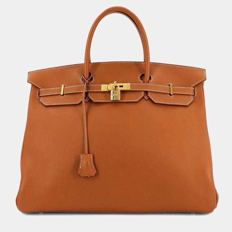 مملوكة مسبقًا Hermes Taurillon Clemence Leather Gold Birkin 40 Handbag