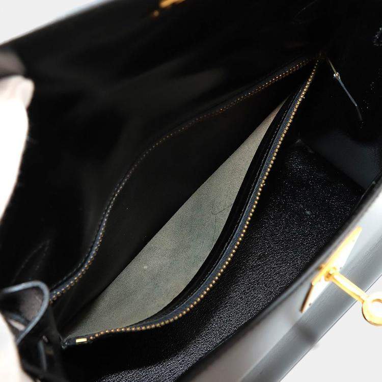 Pre Owned Hermes Black Box Calf Leather Kelly 28 Shoulder Bag