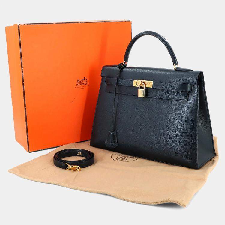 Pre Owned Hermes Kelly 32 Shoulder Bag Couchvel Epsom Blue Indigo