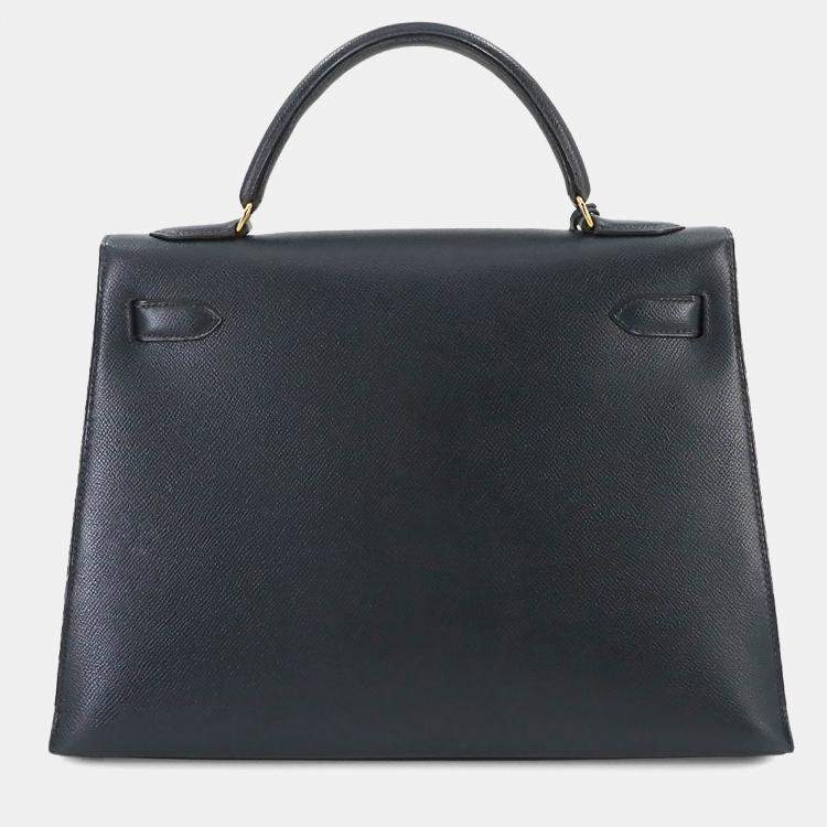 Pre Owned Hermes Kelly 32 Shoulder Bag Couchvel Epsom Blue Indigo