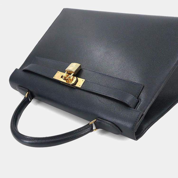 Pre Owned Hermes Kelly 32 Shoulder Bag Couchvel Epsom Blue Indigo