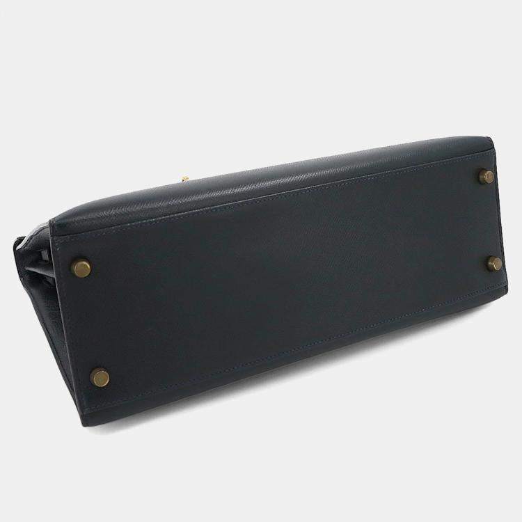 Pre Owned Hermes Kelly 32 Shoulder Bag Couchvel Epsom Blue Indigo