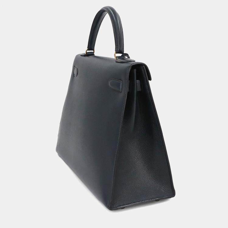 Pre Owned Hermes Kelly 32 Shoulder Bag Couchvel Epsom Blue Indigo