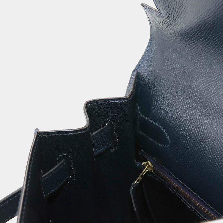 Pre Owned Hermes Kelly 32 Shoulder Bag Couchvel Epsom Blue Indigo