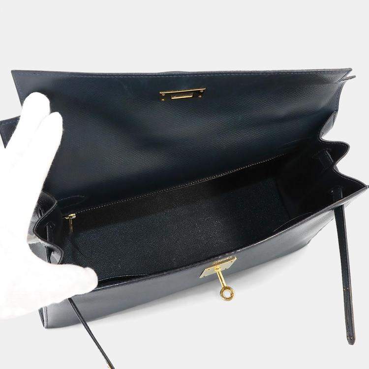 Pre Owned Hermes Kelly 32 Shoulder Bag Couchvel Epsom Blue Indigo