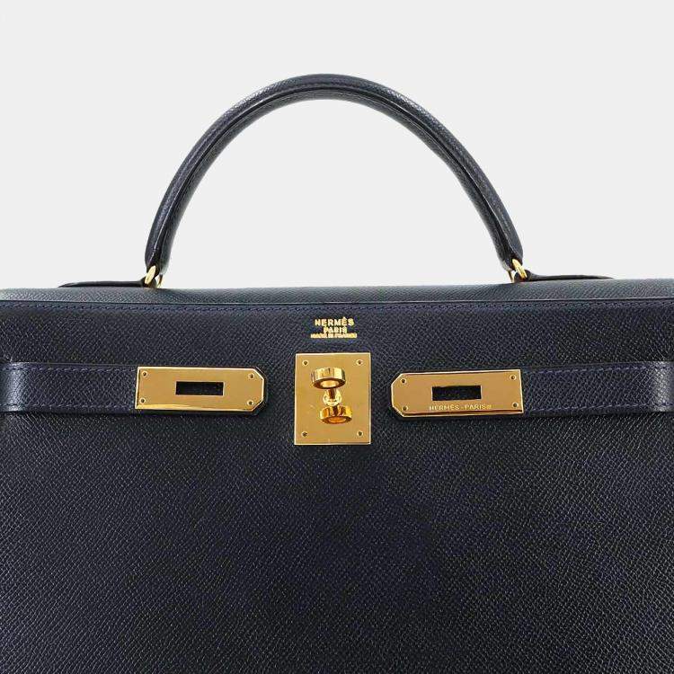 Pre Owned Hermes Kelly 32 Shoulder Bag Couchvel Epsom Blue Indigo
