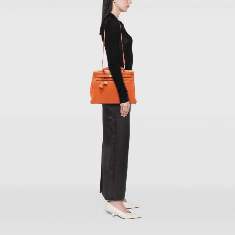 Pre Owned Hermes Orange Togo Kelly II Retourne 35