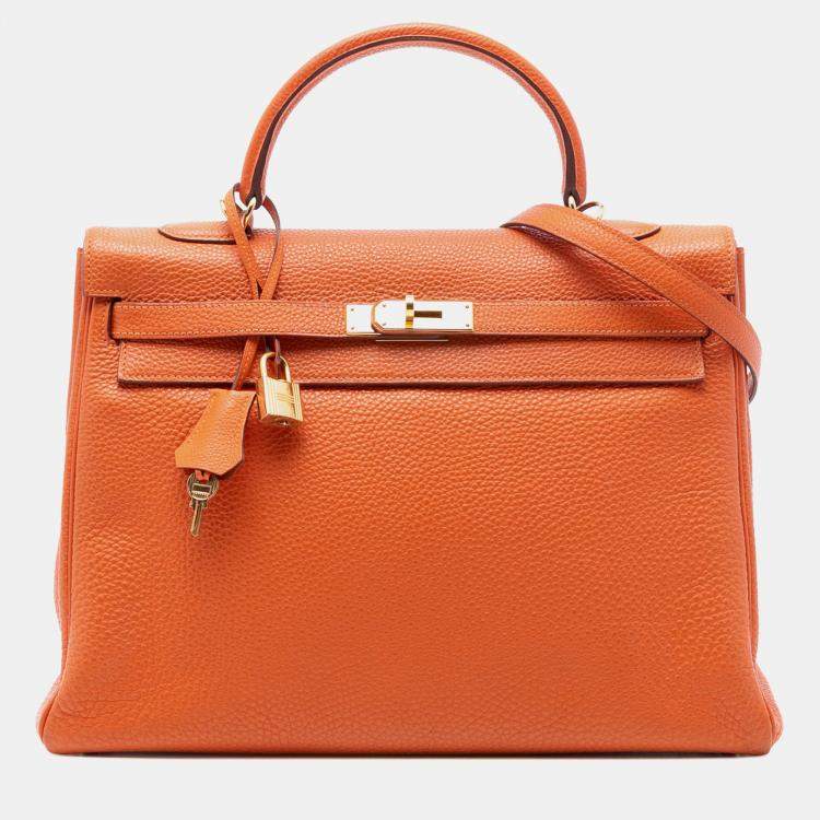 Pre Owned Hermes Orange Togo Kelly II Retourne 35