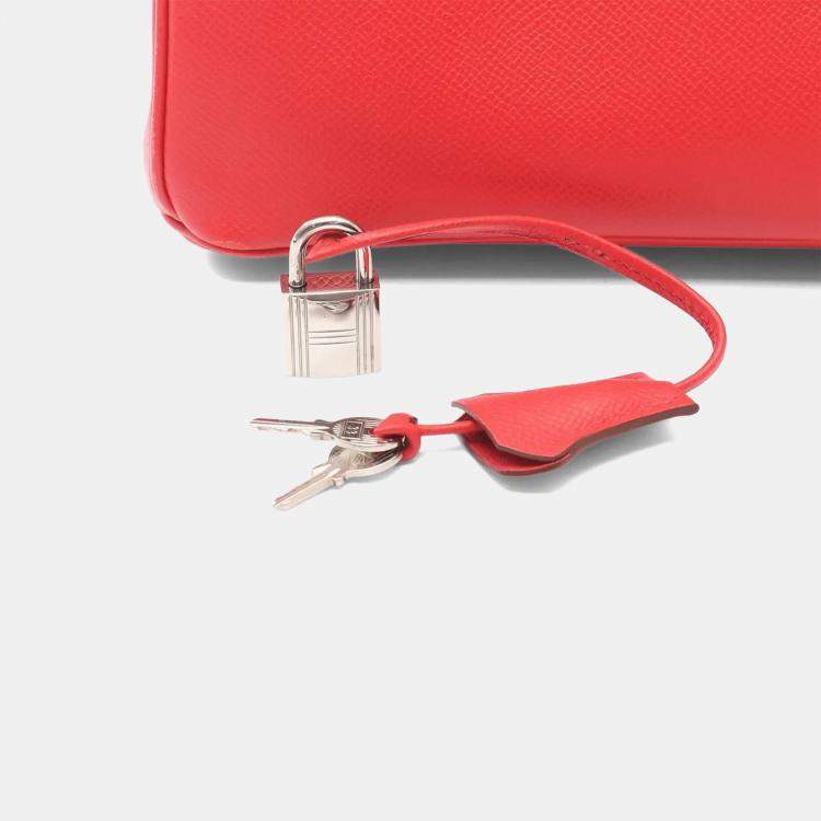 Pre Owned Hermes Birkin 25 Red Epsom Leather Tote Bag