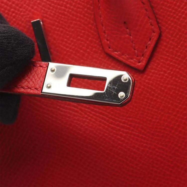 Pre Owned Hermes Birkin 25 Red Epsom Leather Tote Bag
