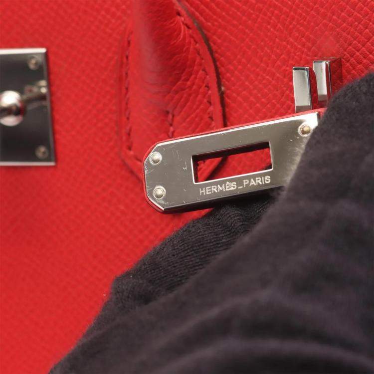 Pre Owned Hermes Birkin 25 Red Epsom Leather Tote Bag