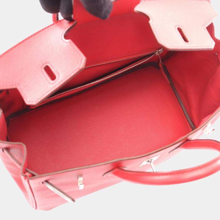 Pre Owned Hermes Birkin 25 Red Epsom Leather Tote Bag