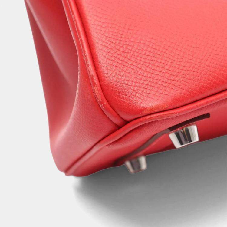 Pre Owned Hermes Birkin 25 Red Epsom Leather Tote Bag