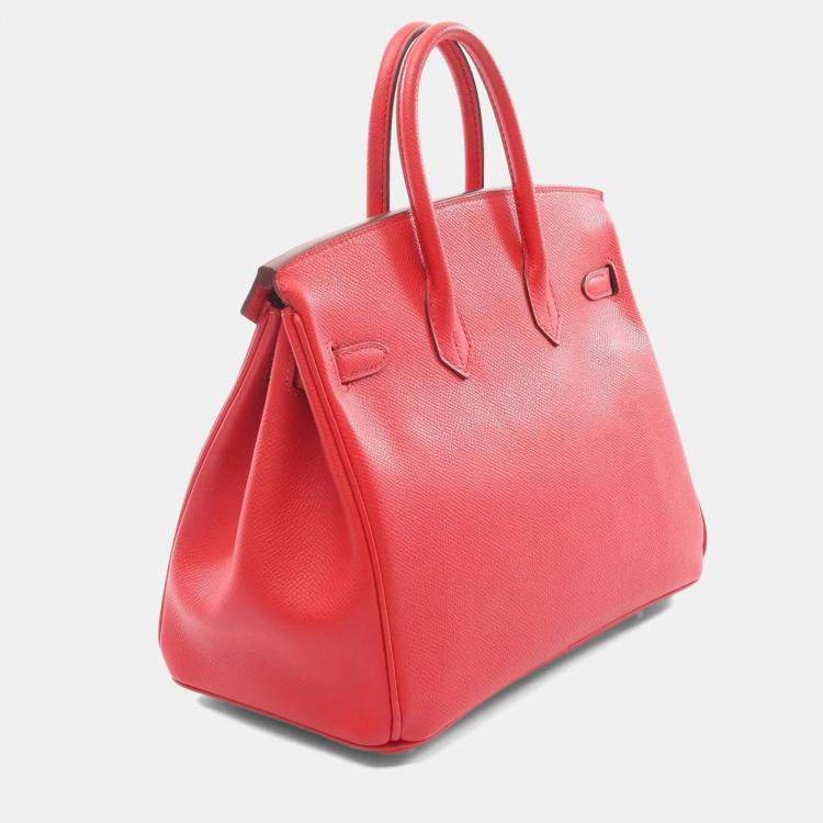 Pre Owned Hermes Birkin 25 Red Epsom Leather Tote Bag