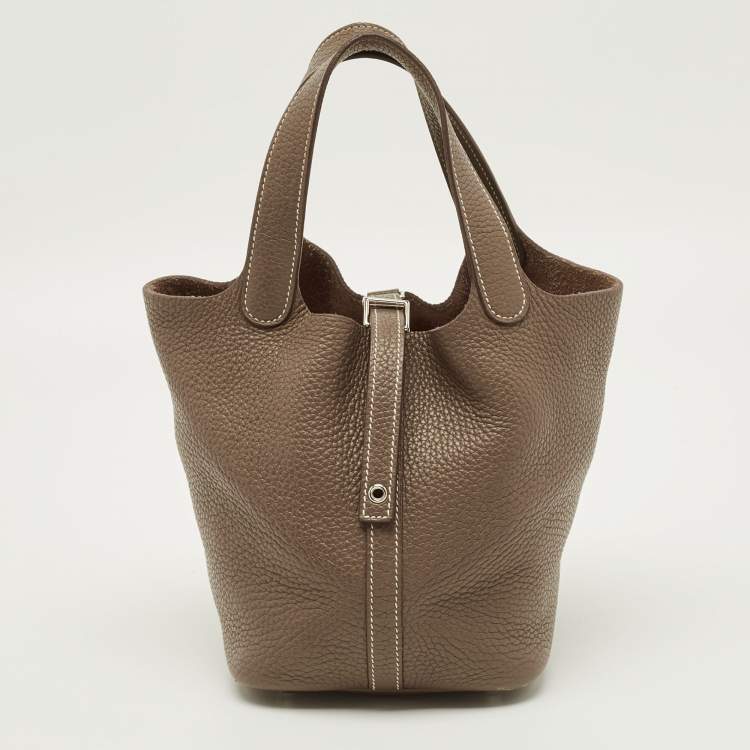 Pre Owned Hermès Picotin Lock 18 Etoupe Taurillon Clemence Leather Tote