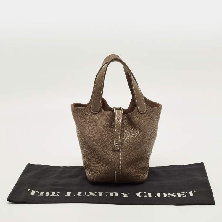 Pre Owned Hermès Picotin Lock 18 Etoupe Taurillon Clemence Leather Tote