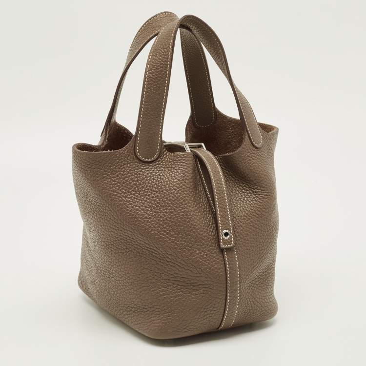 Pre Owned Hermès Picotin Lock 18 Etoupe Taurillon Clemence Leather Tote