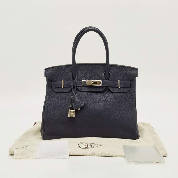 Pre Owned Hermès Birkin 30 Palladium Finish Bleu Nuit Togo Leather Tote