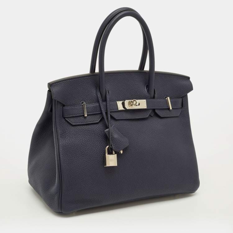 Pre Owned Hermès Birkin 30 Palladium Finish Bleu Nuit Togo Leather Tote