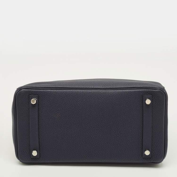 Pre Owned Hermès Birkin 30 Palladium Finish Bleu Nuit Togo Leather Tote