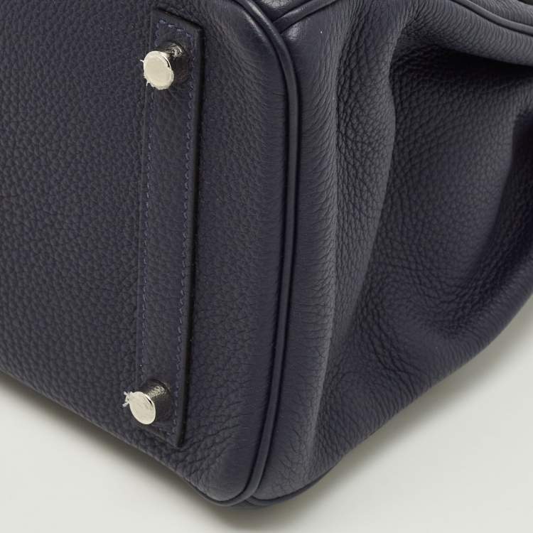 Pre Owned Hermès Birkin 30 Palladium Finish Bleu Nuit Togo Leather Tote