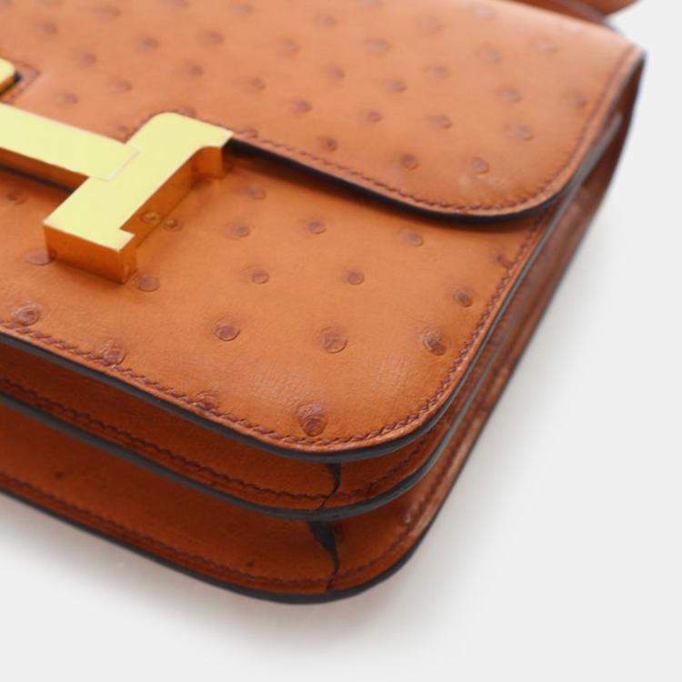 Pre Owned Hermes  Constance 18 Gold Ostrich Bag