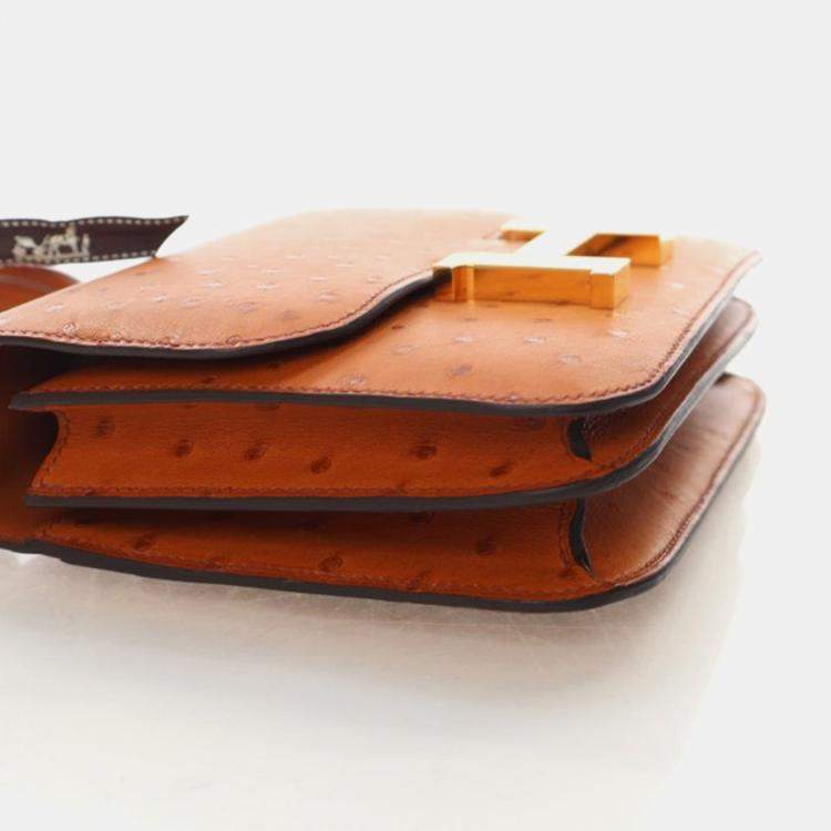 Pre Owned Hermes  Constance 18 Gold Ostrich Bag