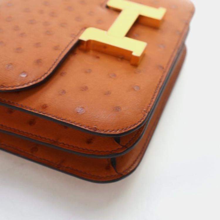 Pre Owned Hermes  Constance 18 Gold Ostrich Bag