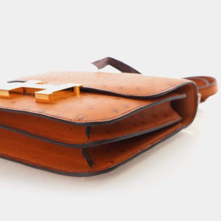 Pre Owned Hermes  Constance 18 Gold Ostrich Bag
