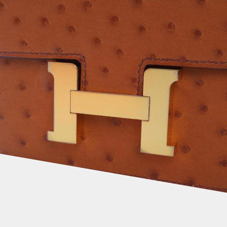 Pre Owned Hermes  Constance 18 Gold Ostrich Bag