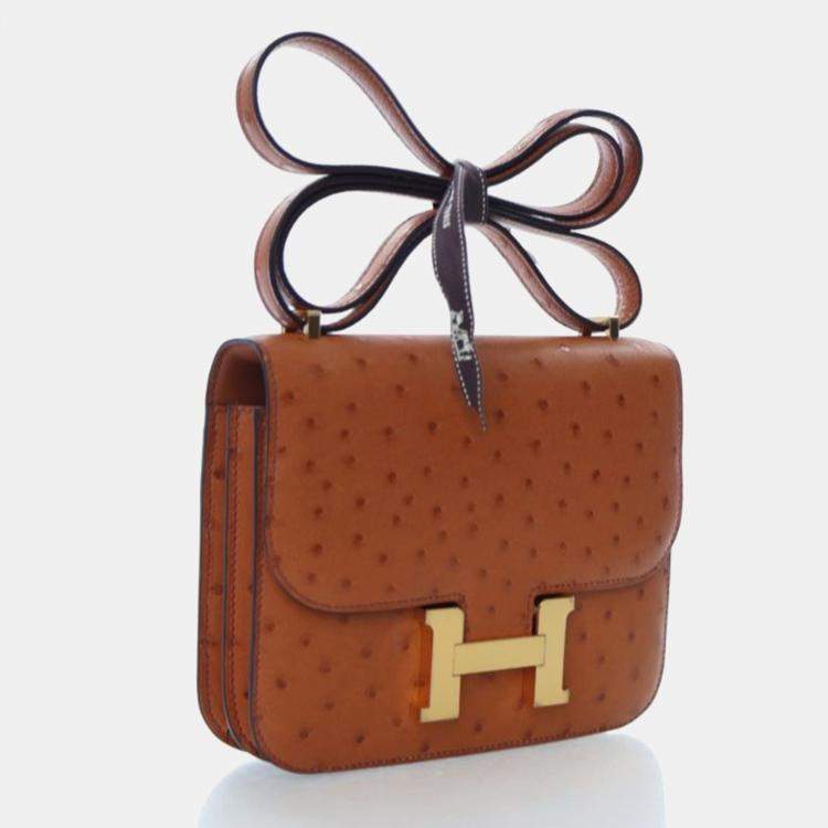 Pre Owned Hermes  Constance 18 Gold Ostrich Bag