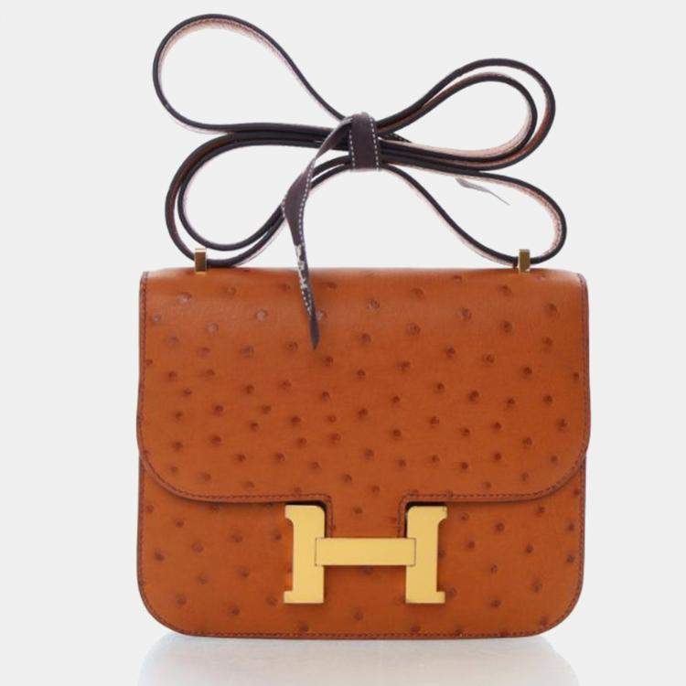 Pre Owned Hermes  Constance 18 Gold Ostrich Bag
