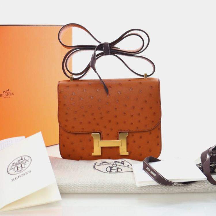 Pre Owned Hermes  Constance 18 Gold Ostrich Bag