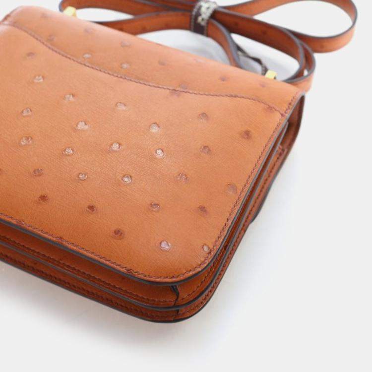 Pre Owned Hermes  Constance 18 Gold Ostrich Bag