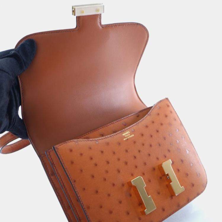 Pre Owned Hermes  Constance 18 Gold Ostrich Bag