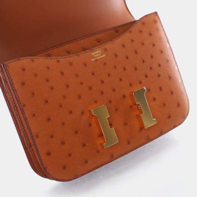 Pre Owned Hermes  Constance 18 Gold Ostrich Bag