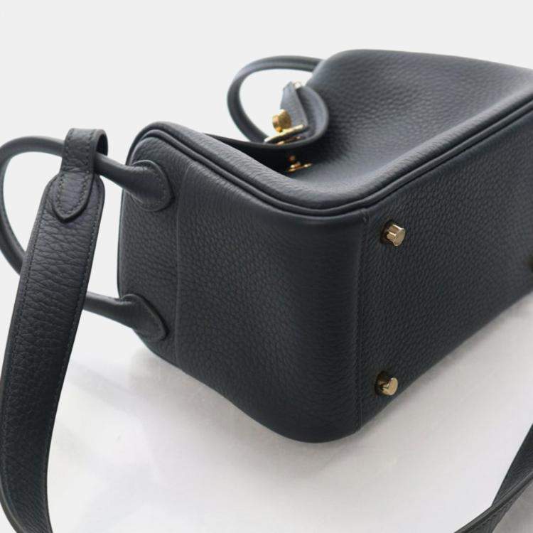 Pre Owned Hermes Mini Lindy 20 Vert Mangrove Clemence Bag 