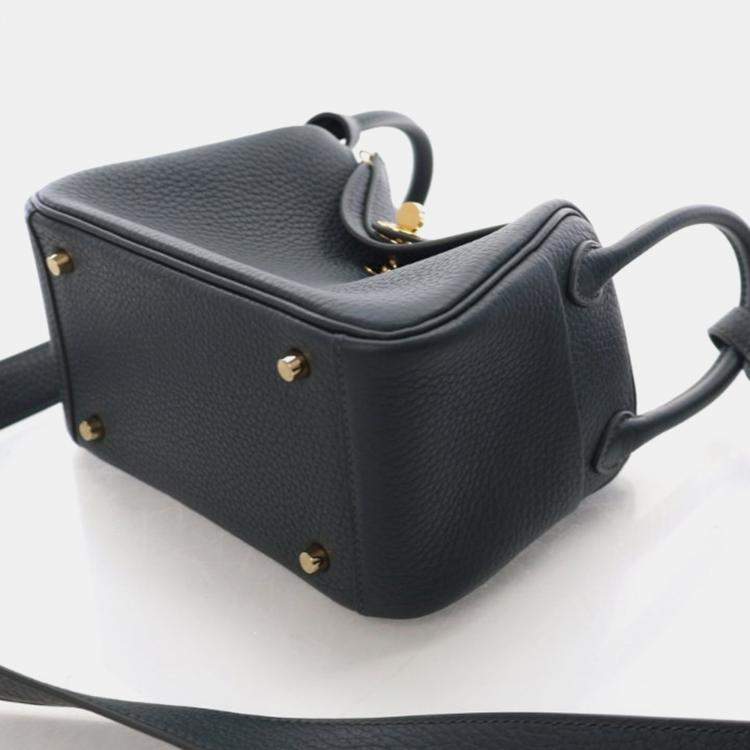 Pre Owned Hermes Mini Lindy 20 Vert Mangrove Clemence Bag 