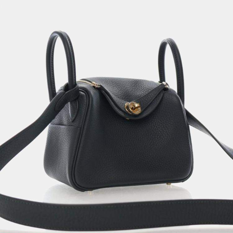 Pre Owned Hermes Mini Lindy 20 Vert Mangrove Clemence Bag 