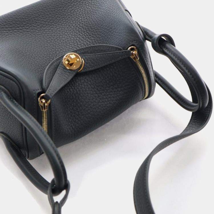 Pre Owned Hermes Mini Lindy 20 Vert Mangrove Clemence Bag 