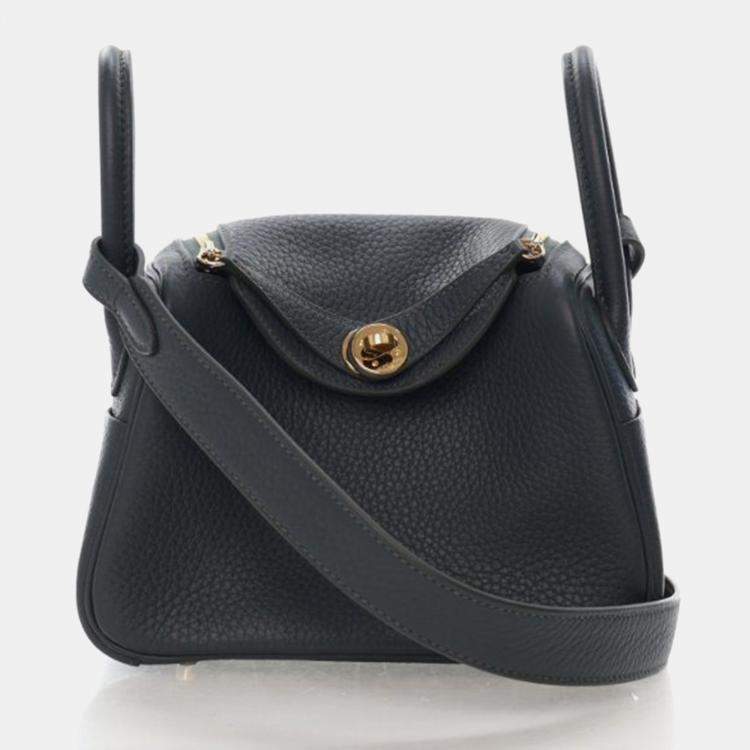 Pre Owned Hermes Mini Lindy 20 Vert Mangrove Clemence Bag 