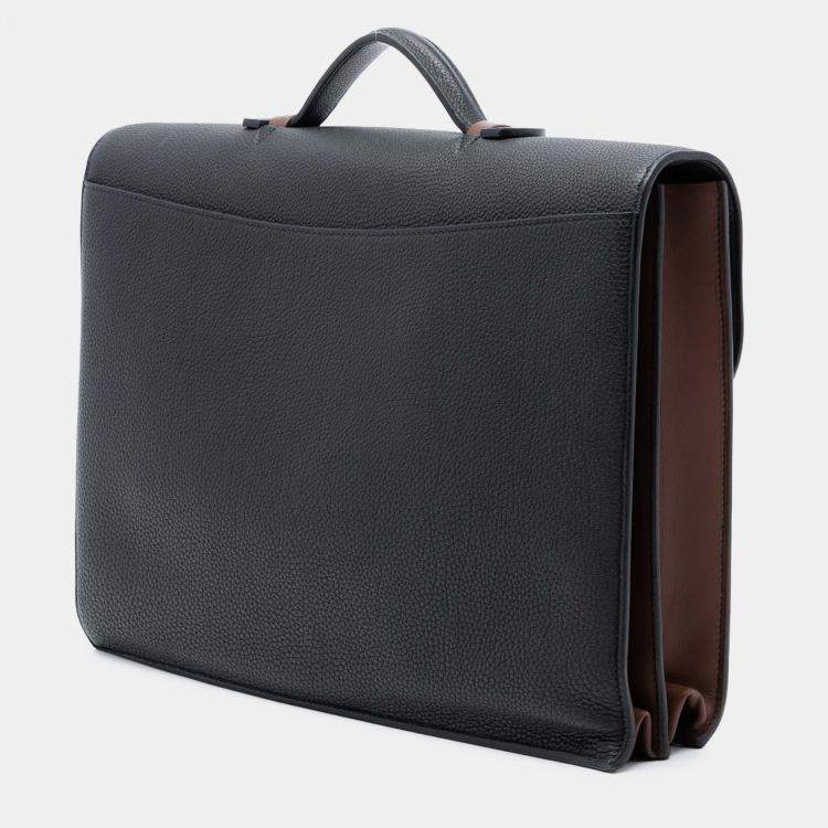 Pre Owned Hermes Black Brown Togo and Swift Sac A Depeches Verso 38