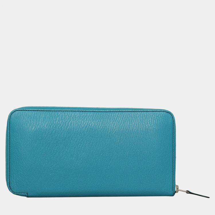 Pre Owned Hermes Blue Leather Evelyne Zip Long Wallet
