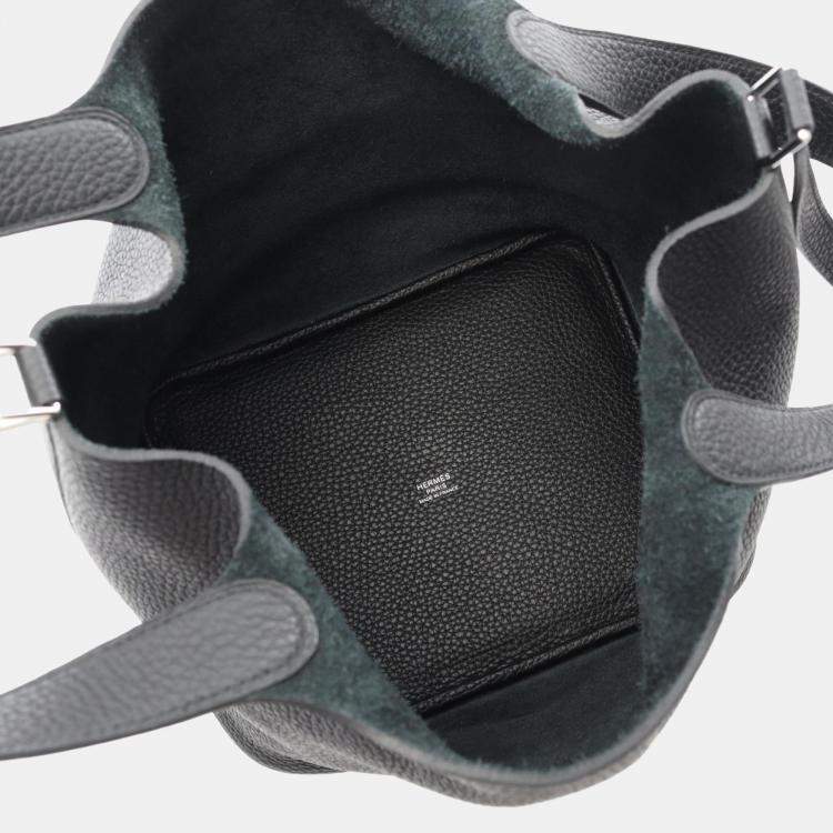 Pre Owned Hermes Picotin Lock 22 Black Taurillon Clemence Leather Top Handle Bag