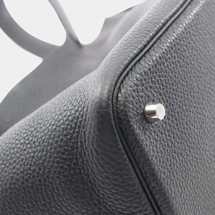 Pre Owned Hermes Picotin Lock 22 Black Taurillon Clemence Leather Top Handle Bag